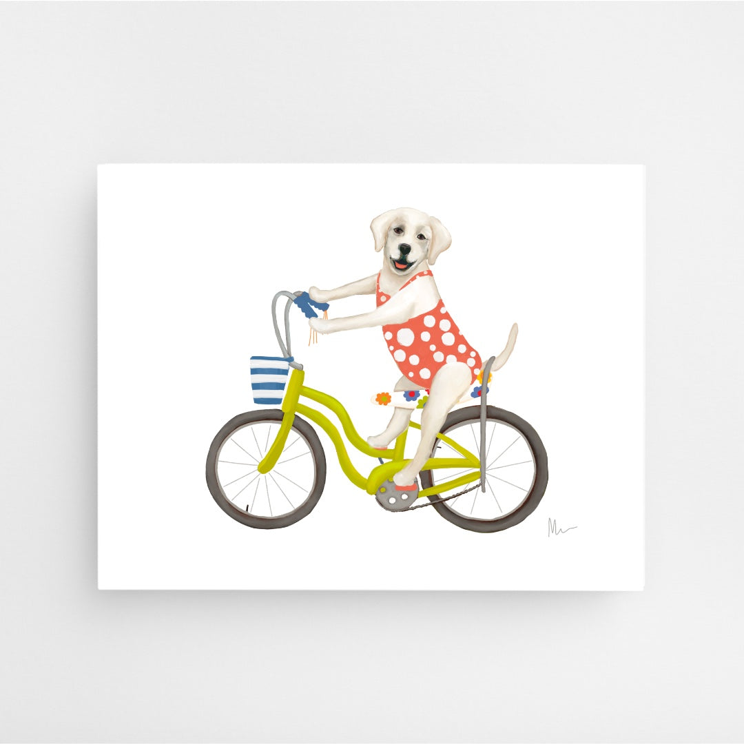 Pedaling Pup Prefers Polka Dots Art Print