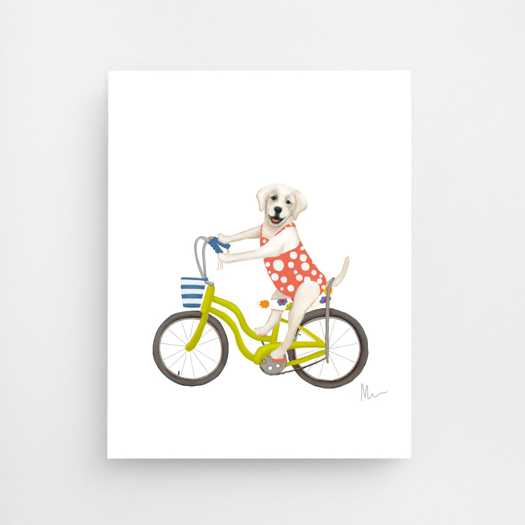Pedaling Pup Prefers Polka Dots Art Print