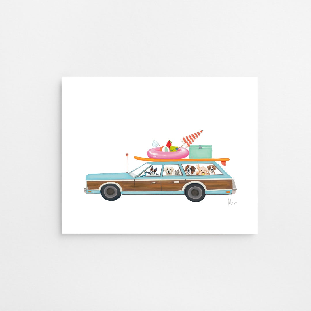 Woody Wagon Pet Party To Paradise Art Print