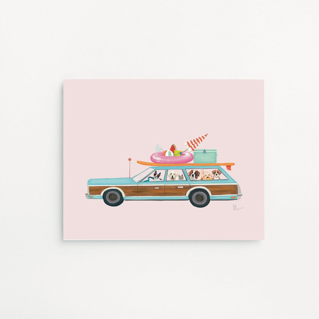 Woody Wagon Pet Party To Paradise Art Print